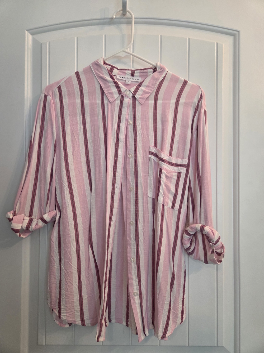 Jane and Delancey Pink & White Striped Button-Down